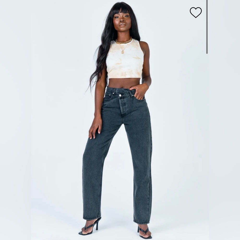 Princess Polly Holly Asymmetric Straight Leg Jean Black